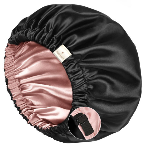 Picture of YANIBEST Silk Bonnet for Sleeping Satin Bonnet Hair Bonnets for Black Women and Men Double Layer Ajustable Bonnet for Curly Braids Hair