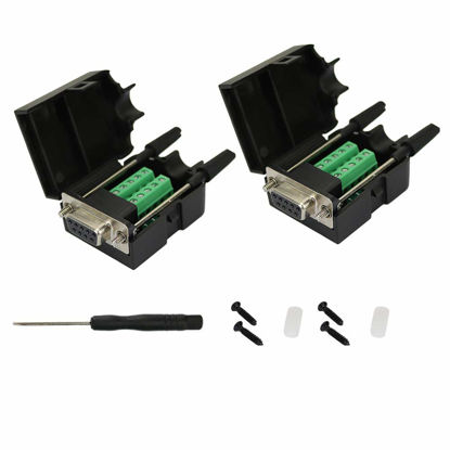 Picture of Avanexpress DB9 Connector to Wiring Terminal RS232 Serial Port Breakout Board Solder-Free, Female with Case (2 Pack)