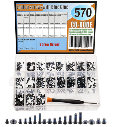 Picture of CO-RODE 571pcs 19-Size Notebook Laptop Screws, Computer Screw Set w/Blue Glue,Screw Driver, for SSD Motherboard Fan Power Graphics Hard Drive