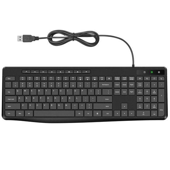 Picture of Wired Keyboard,Quiet Keyboard,Multimedia USB Computer Keyboard,Silent Keyboard with Low Profile Chiclet Keys,Large Number Pad,Spill-Resistant,Anti-Wear Letters,Full Size Keyboard for Laptop,Desktop