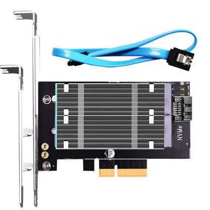 Picture of GLOTRENDS Dual M.2 X4 PCIe Adapter for One M.2 PCIe SSD and One M.2 SATA SSD, Support OS Booting from M.2 PCIe SSD or M.2 SATA SSD, Including 2 x M.2 Heatsink and Thermal Pad and M.2 Screws (PA12-HS)