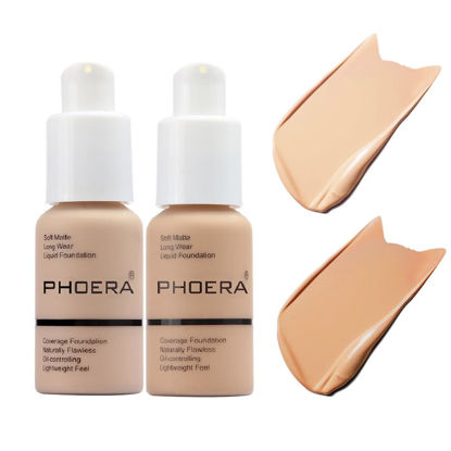 Picture of 2 Pack PHOERA Foundation 102# Nude and 104# Buff Beige,Flawless Soft Matte Liquid Foundation 24 HR Oil Control Concealer Foundation Makeup.