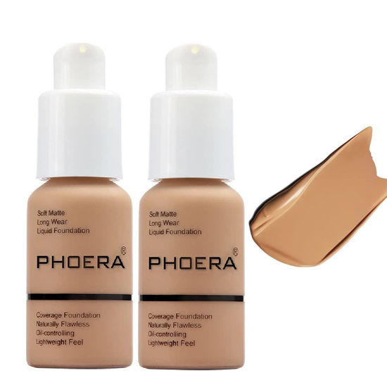 Picture of 2 Pack PHOERA Foundation, Durable Waterproof Oil Control Concealer Flawless Soft Matte Liquid Foundation.105 Sand