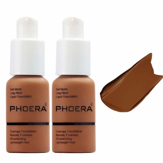 Picture of 2Pack PHOERA Foundation,Flawless Soft Matte Liquid Foundation Oil Control Concealer Durable Waterproof 24 Hour Foundation Makeup。 (109-Mocha)