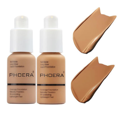 Picture of 2 Pack PHOERA Foundation 105 Sand and 106 - Warm Sun, Flawless Soft Matte Liquid Foundation 24 HR Oil Control Concealer Foundation Makeup.