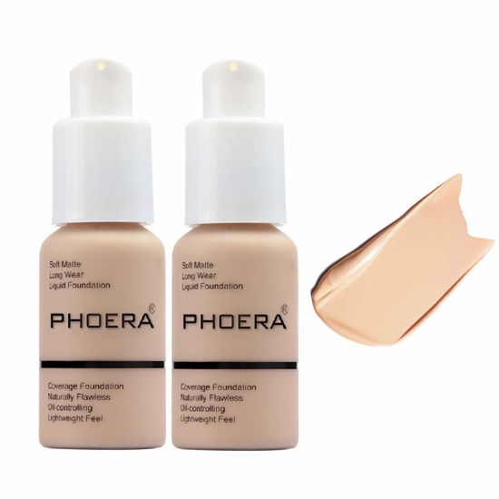 Picture of 2 Pack PHOERA Foundation,Durable Waterproof Matte Foundation, Oil Control Concealer Cream, 102 Nude-30ml