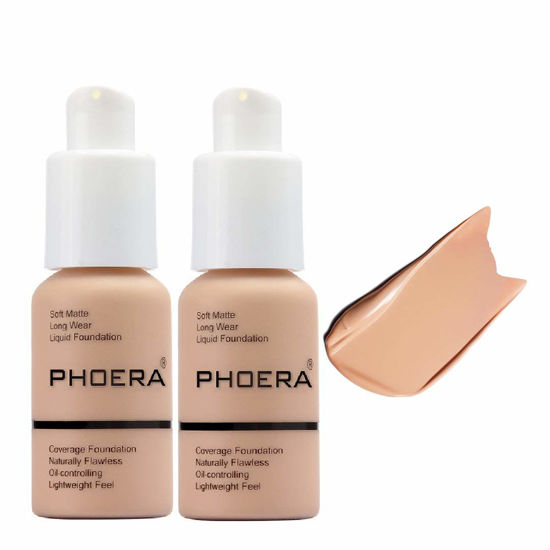 Picture of 2Pack PHOERA Foundation,Full Coverage Foundation, Concealer Foundation Full Coverage Flawless New 30ml PHOERA 24HR Matte Oil Control Concealer (103 Warm peach)