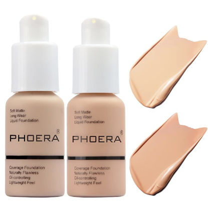 Picture of 2 Pack PHOERA Foundation 102# Nude 103# Warm Peach,Flawless Soft Matte Liquid Foundation 24 HR Oil Control Concealer Foundation Makeup.