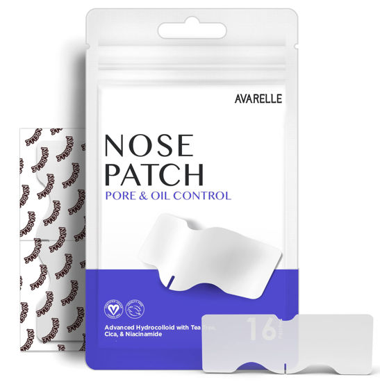 Picture of AVARELLE Nose Patch Pore & Oil - Hydrocolloid Pore Strips for Nose Pore, Oil, Blackhead, Pimples and Zits | Large Pore Nose Strips | Vegan, Cruelty Free Certified (16 PATCHES)