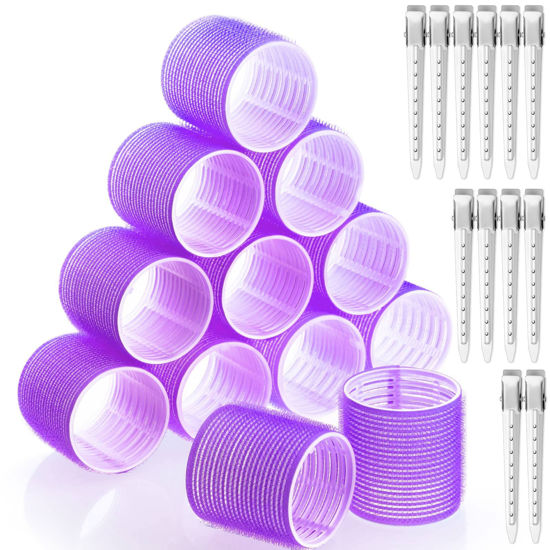 GetUSCart- Jumbo Hair Curlers Rollers, 24Pcs Set with 12 Hair Curlers Self  Grip Holding Rollers and 12 Stainless Steel Duckbill Clips for Long Medium  Short Thick Fine Thin Hair Bangs Volume (Purple)