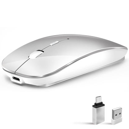 Picture of Vxeei Wireless Bluetooth 5.2 Dual Mode Mouse, Silent, Cordless, Rechargeale for Laptop, MacBook Pro/Air/Mac/iPad/Chromebook/Computer with USB C 2.4Ghz Adapter