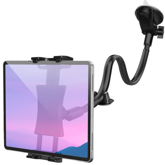 Picture of Car Dashboard Windshield Tablet Mount, 13" Long Arm Gooseneck, 360° Flexible Window Suction Cup Holder for Truck SUV, for iPad Pro 12.9/11/10.5/9.7/Air/Mini 6 5 4, Samsung Galaxy, 4.7"-12.9" Tab&Phone