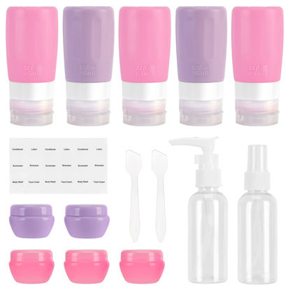 Picture of Beveetio Travel Bottles TSA Approved 15 Pack,2.2oz Silicone Refillable Size Containers, BPA Free Travel Tubes Toiletries for Cosmetic Shampoo Cream Conditioner Lotion Soap