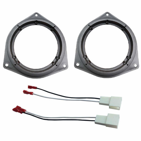 Picture of DKMUS 6.5" Car Door Speaker Mount Adapter Plates for Toyota Venza Solara RAV4 Camry Celica Echo Corolla Highlander 4 Runner Tundra Sequoia Yaris Prius Avalon Stand Ring Kit 1 Pair + Wiring Harness