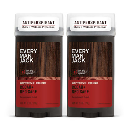 Picture of Every Man Jack Men’s Cedar + Red Sage Antiperspirant Deodorant - Stay Fresh with Antiperspirant Men’s Deodorant - Odor Crushing, Long Lasting, Plant-Based, and No Harsh Chemicals - 2.6 oz - 2 Pack