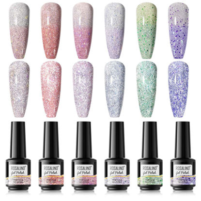 Picture of ROSALIND Color Changing Glitter Gel Nail Polish Set, 6PCS Reflective Glitter Nail Polish Gel Temperature Colors Change Valentine Sparkle Gel Nail Polish Mood Changing Gel Manicure Valentine’s Gift