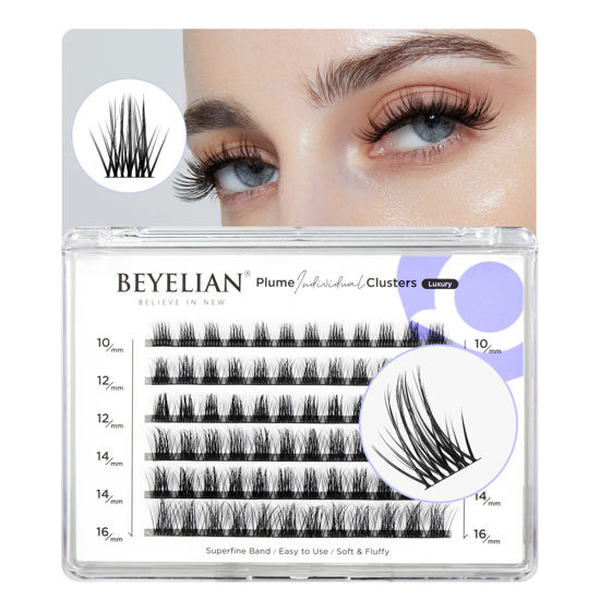 Picture of BEYELIAN Lash Clusters, 72 Pcs Individual Cluster Lashes, 10-16mm C Curl DIY Eyelash Extension Super Thin Band Resuable Soft Glue Bonded Lash Extensions (Style5 0.07 Mix Black Band)