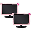 Picture of Hoteam 2 Pcs Computer Monitor Cover with Cat Ear Furry Elastic Monitor Dust Cover Pink Desk Accessories Dustproof Cover Kawaii Decor for PC TV Laptop LCD Screen (27 - 34 Inch)