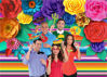 Picture of Mexican Theme Party Striped Backdrop Fiesta Cinco De Mayo Paper Flowers Background Party Decoration for Cake Table Decor Photo Booth 7X5FT 071