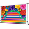 Picture of Mexican Theme Party Striped Backdrop Fiesta Cinco De Mayo Paper Flowers Background Party Decoration for Cake Table Decor Photo Booth 7X5FT 071