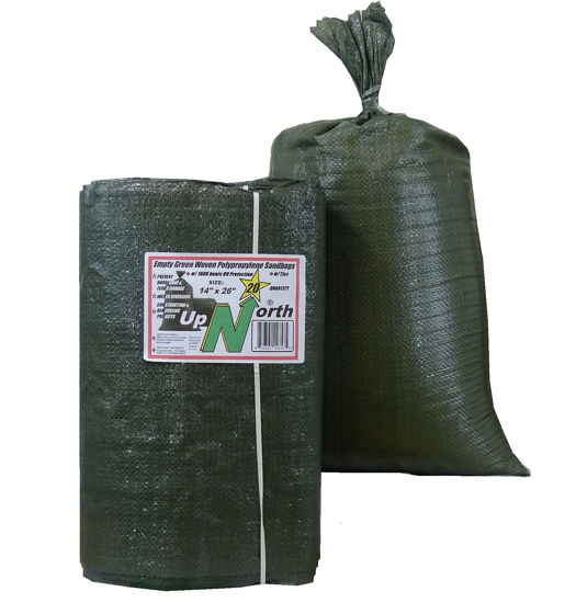 Picture of UpNorth Sandbags - Qty of 20 - Empty Woven Polypropylene Sand Bags w/Ties, w/UV Protection; size: 14" x 26", color: Military Green