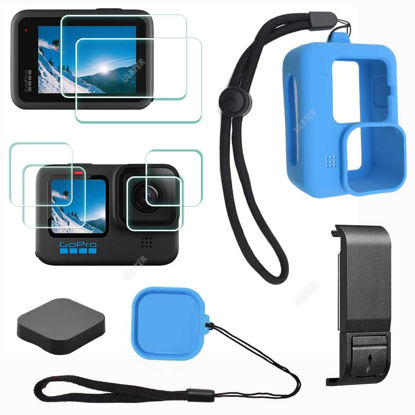 Picture of Case Sleeve for GoPro Hero 11 10 9 Hero11 Hero10 Hero9 Black,ULBTER Lens Screen Protector +Battery Door Dustproof +Lanyard+ Lens Cap Cover + Lens Cap Keeper Protective Rubber Case Accessory-Blue