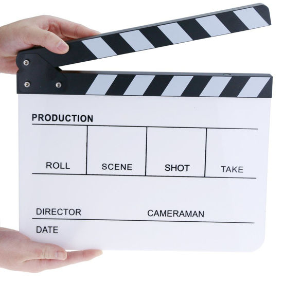 Picture of Hilitchi Acrylic Clapper Board Wooden Film Movie Clapboard Cut Action Scene Clapper Board Plastic Slate 25x30cm/10x12"