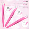 Picture of LANKIZ Eyelash Extension Tweezers Set 5 PCS for Volume Lash Extensions Stainless Steel Eyelash Tweezers for Extensions-Pink