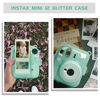 Picture of CAIYOULE Clear Case for Fujifilm Instax Mini 12 Instant Camera, Fuji Instax 12 Glitter Case with Newly Upgraded Photo Storage Pocket and Cute Shoulder Strap - Glitter Green