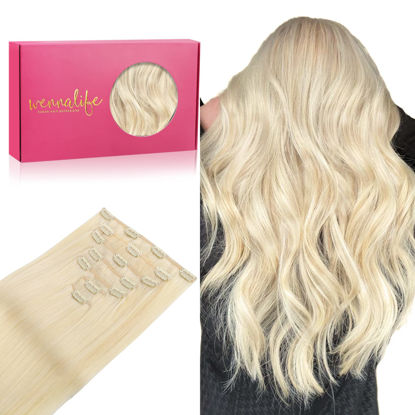 Picture of WENNALIFE Clip in Hair Extensions Real Human Hair, 22 Inch 120g 7pcs Human Hair Extensions Clip In Human Hair, White Blonde Hair Extensions Clip In Real Hair Coloured Remy Human Hair Extensions