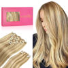 Picture of WENNALIFE Clip in Hair Extensions, 150g 20 Inch 9pcs Light Blonde Highlighted Golden Blonde Human Hair Extensions Thicker Clip in Hair Extensions Real Human Hair Clip Set Double Weft