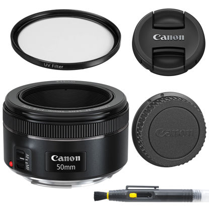 Picture of Canon EF 50mm f/1.8 STM: Lens with Glass UV Filter, Front and Rear Lens Caps, and Deluxe Cleaning Pen, Lens Accessory Bundle 50 mm f1.8 - International Version
