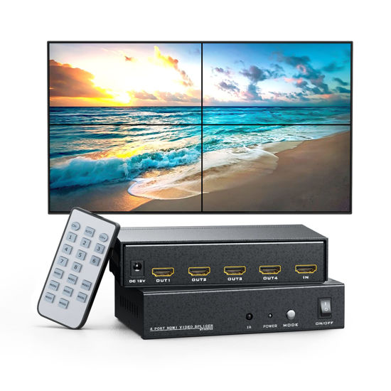 Picture of Yinker 4K Video Wall Controller 2x2, 4K@30Hz HDMI Video Wall Processor for 4 TV Splicing Display Supports 1x1, 1x2, 1x3, 1x4, 2x1, 2x2, 3x1, 4x1-1 HDMI Input & 4 HDMI Output