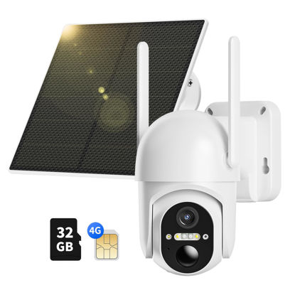 Picture of Ebitcam 4G LTE Cellular Security Camera Includes SD&SIM Card, Solar Powered Outdoor Camera Works Without WiFi, 2K Live Video, 360° Full Cover, Color Night Vision, Motion&Siren Alert, Playback on Phone