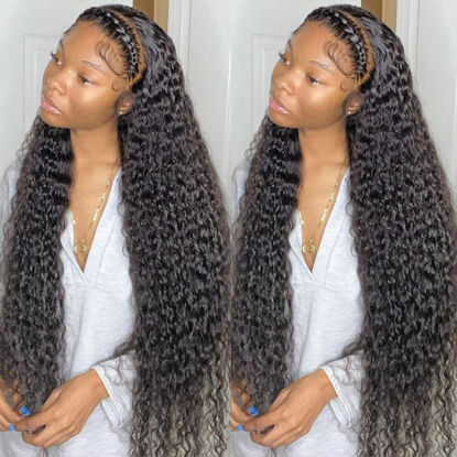 Picture of Deep Wave Lace Front Wigs Human Hair 180% Density Curly Lace Front Wig Human Hair Wet and Wavy Wig 13x4 HD Lace Frontal Wigs Human Hair 20 Inch Glueless Curly Wigs for Black Women Pre Plucked