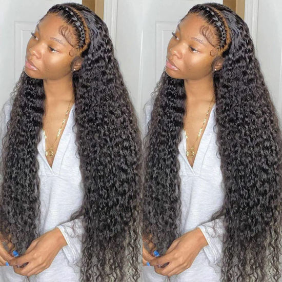 Picture of Deep Wave Lace Front Wigs Human Hair 180% Density Curly Lace Front Wig Human Hair Wet and Wavy Wig 13x4 HD Lace Frontal Wigs Human Hair 20 Inch Glueless Curly Wigs for Black Women Pre Plucked