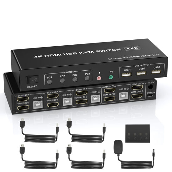 4-Port USB 3.0 4K 60Hz DisplayPort Triple-Display KVM-Switch to