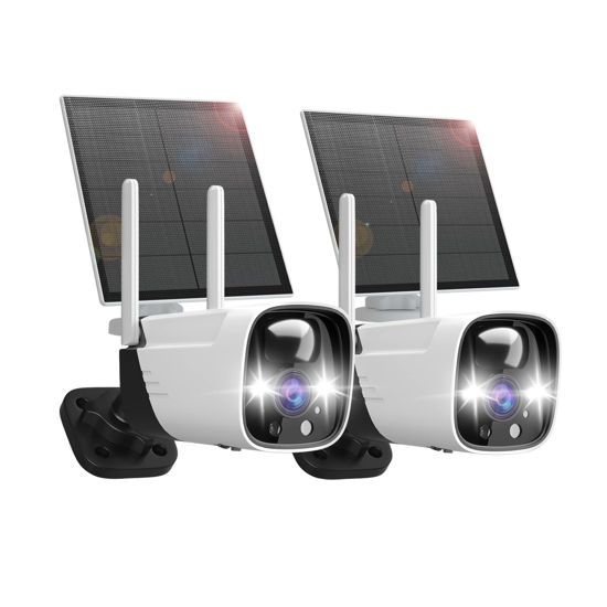 Picture of 3MP Solar Power Security Camera Outdoor, Solar Surveillance Camera with Color Night Vision, 2 Way Audio, Spotlight & Siren, Compatible with Alexa, No Monthly Fee, AI Detection, IP65 Waterproof