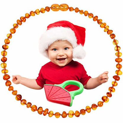 Picture of Raw Baltic Baby Amber Teething Necklace - (Cognac) Anti-Flammatory, Drooling & Free Teething Toy Pain Reduce - Reduces Tension and Fear, Teething Necklace for 3 to 36 Months Babies,Boys and Girls