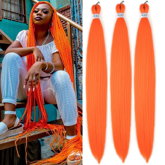 Picture of 30Inch Neon Orange Pre stretched Braiding Hair Long Kanekalon Braiding Hair Pre stretched Hair Braid