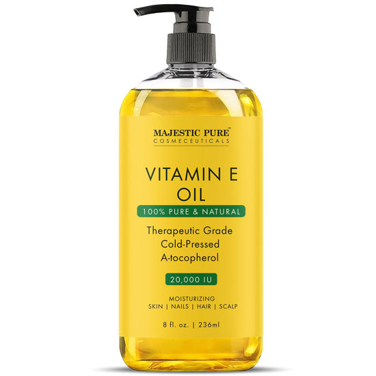 Picture of MAJESTIC PURE Vitamin E Oil | 100% Pure and Natural Cold Pressed Vitamin E oil for Skin, Scars, Face, Nails, Hair, Scalp | 20,000 IU | Non-GMO Verified | Hair & Body Oil | 8 Fl Oz