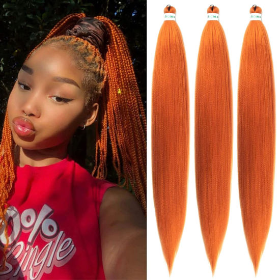 Picture of Ginger Orange Braiding Hair Pre stretched Human Hair Kanekalon Braiding Hair 30 Inch