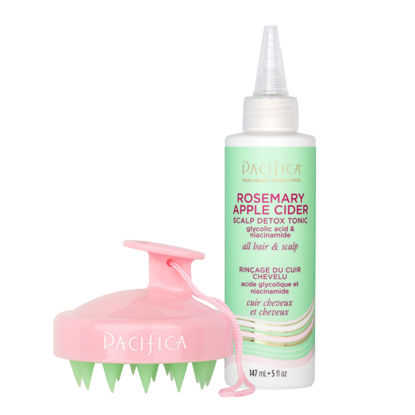 Picture of Pacifica Beauty | Rosemary Apple Cider Scalp Detox Tonic + Clarifying Shampoo Scalp Massage Brush | Remove Dirt, Product Buildup and Oil | for Irritated Scalp | Soft Silicone Bristles | Cruelty Free