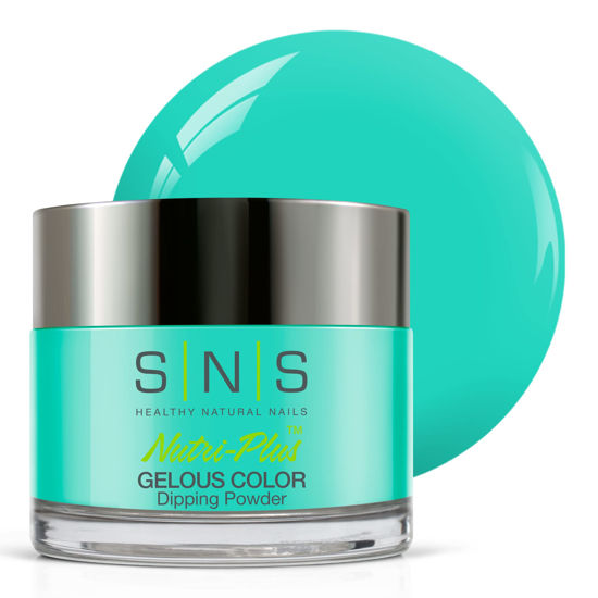 Picture of SNS Nail Dip Powder, Gelous Color Dipping Powder - Neon Tetra (Turquoise/Aqua, Neon) - Long-Lasting Dip Powder Nail Color Lasts 14 Days - Low-Odor & No UV Lamp Required - 1 oz