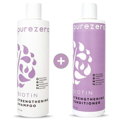 Picture of Purezero Biotin Shampoo & Conditioner set - Anti Thinning Formula - Volumizing, Thicker, Fuller Hair - Zero Sulfates, Parabens, Dyes, Gluten - 100% Vegan & Cruelty Free - Great For Color Treated Hair