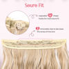 Picture of HOOJIH Wire Hair Extensions with 2 Removable Clips 20 Inch Wavy Curly Hair Invisiable Transparent Wire Extensions Hairpieces for Women - Light Golden Blonde with White Blonde