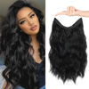 Picture of HOOJIH Wire Hair Extensions with 2 Removable Clips 20 Inch Wavy Curly Wire Hair Invisible Transparent Wire Extensions Hairpieces for Women - Black