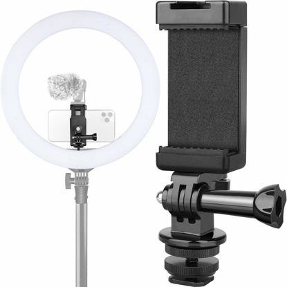 Picture of Anwenk Phone Holder Hot Shoe Mount Adapter with Cold Shoe Mount for Microphone/Flash Light Compatible with Gopro Hero DJI Osmo Action Camera Smartphone, Attach on DSLR Camera/Ring Light/Tripod