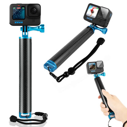 Picture of REYGEAK Carbon Fiber Waterproof Floating Hand Grip for GoPro Max Hero 11 10 9, Insta360 and Other Action Cameras, Underwater Selfie Stick Suitable for Surfing, Snorkeling, Underwater Shooting