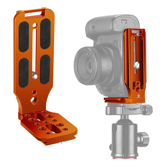 Picture of REYGEAK DSLR Camera L Bracket Vertical Horizontal Switching Tripod Quick Release Plate with Screws Wrench Compatible with Canon/Nikon/Sony/DJI Osmo Ronin Zhiyun Stabilizer Tripod Monopod (Orange)